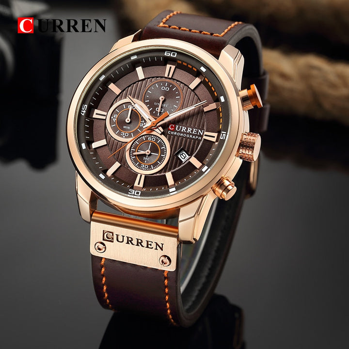Elegant Quartz Watch with Leather Strap