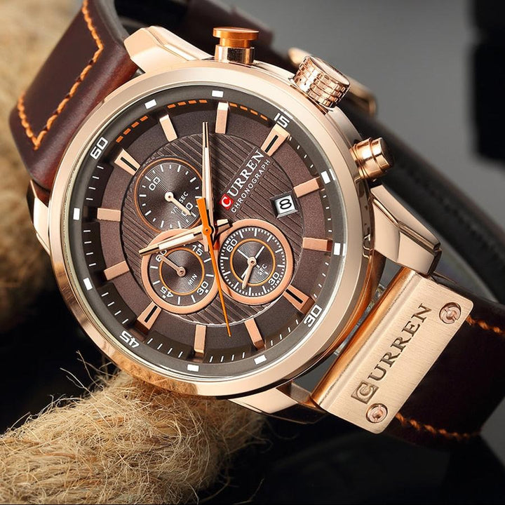 Elegant Quartz Watch with Leather Strap