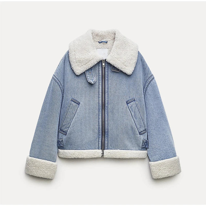 Sherpa Denim Aviator Jacket - Luna Boutique - London