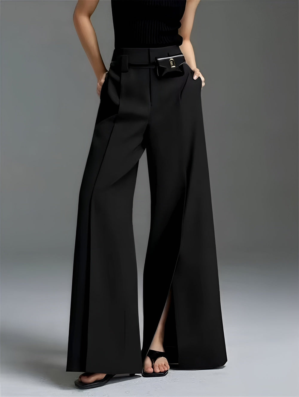 Pleated Split-Front Pants - Luna Boutique - London