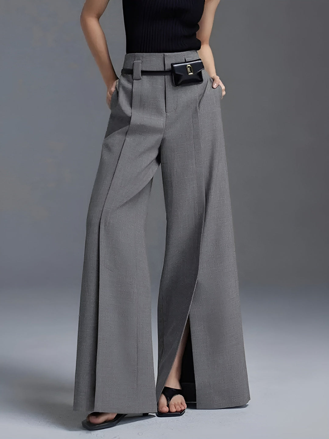 Pleated Split-Front Pants - Luna Boutique - London
