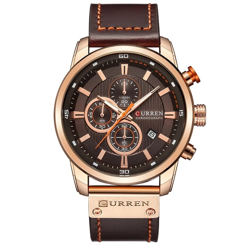 Elegant Quartz Watch with Leather Strap