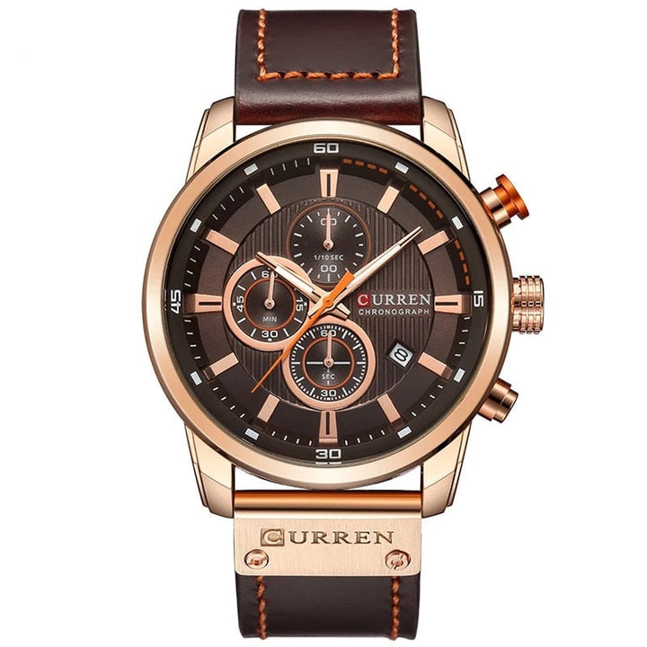 Elegant Quartz Watch with Leather Strap